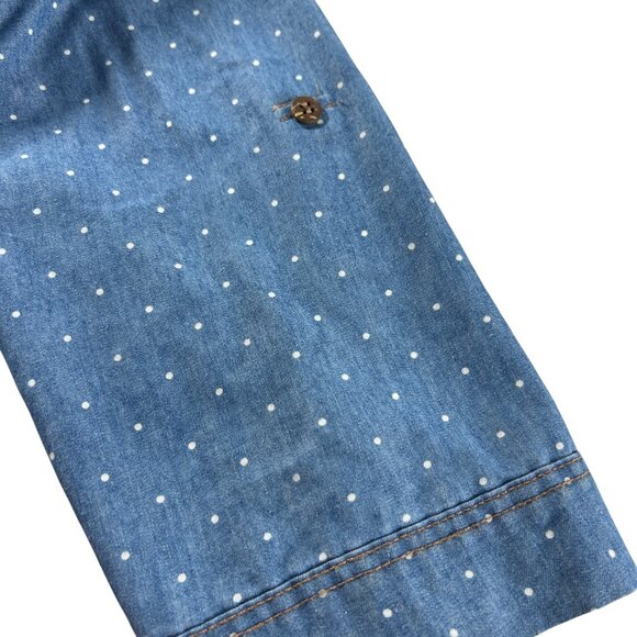 J Glee Blue Chambray Size XL Dress Polka Dot Zip Front Elastic Waist Tab Sleeves - Picture 8 of 12
